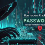 Illustration showing how hackers crack passwords, with a shadowy figure typing on a keyboard as digital locks break apart. Learn password security tips to protect your accounts